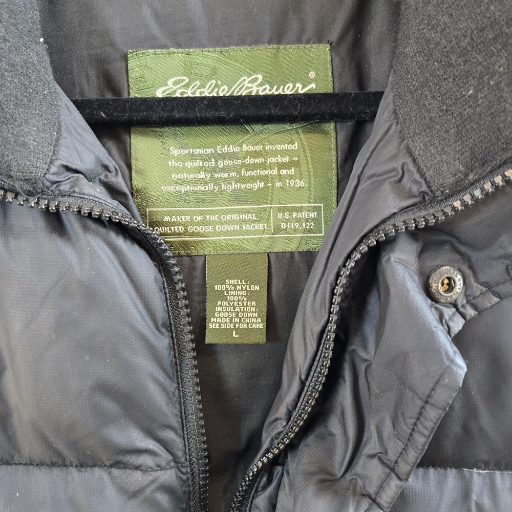 Eddie Bauer Mens L Black Down Vest Quilted‎ Goose Down Puffer Lightweight Casual - Picture 7 of 10